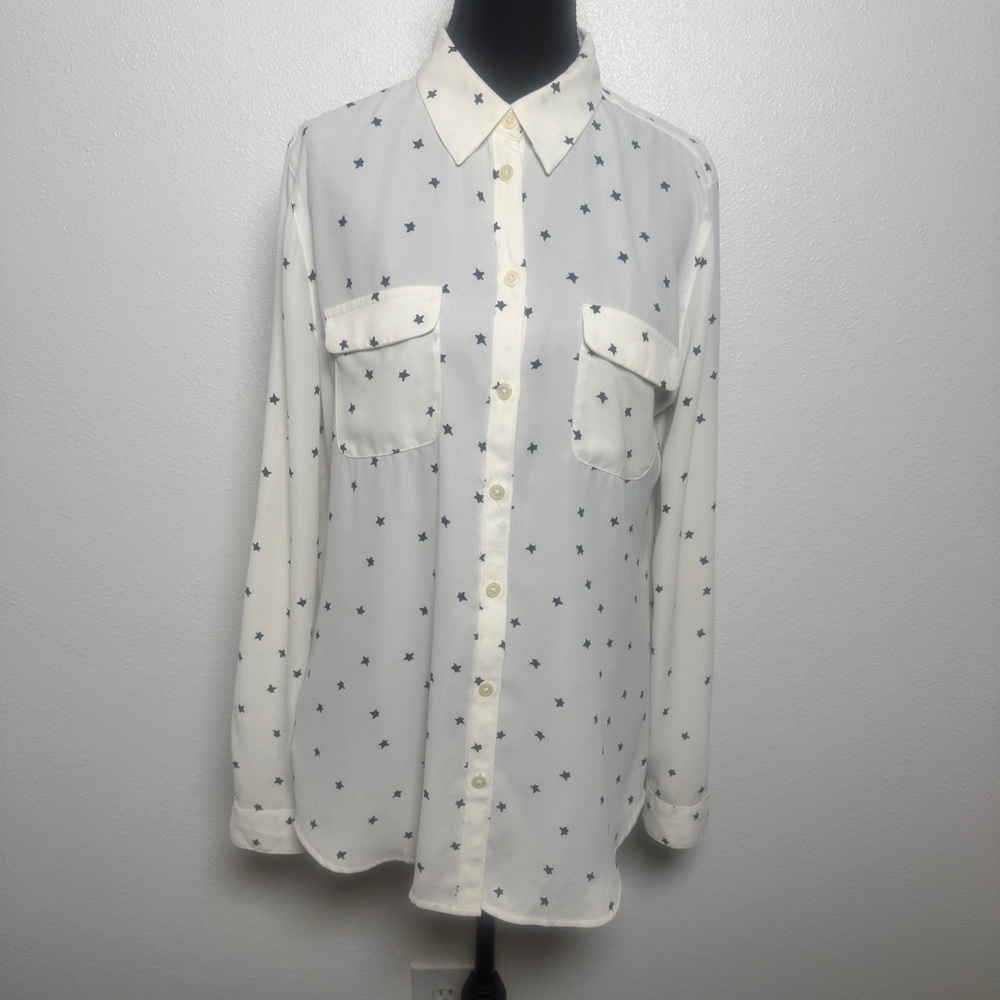 LOFT Cream Star Print Button Down Blouse | Celestial Indie - Picture 2 of 6